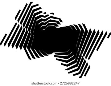 Marco rayado. Agujero. Punto Abstractas. Vector de transición de negro a blanco de Formas rotas de líneas. Patrón tecnológico. Fondo de Vector moderno para cubiertas, publicidad, carteles, embalaje. Elemento de diseño dinámico a rayas. Patrón de vidrio roto.