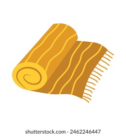 Striped fringed beach towel, rolled up. Isolated vector illustration for summer design.