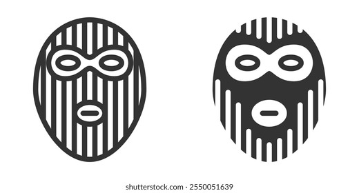 Striped gangster mask icon in bold black and outline styles, vector