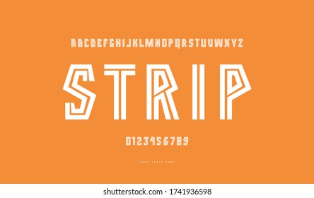 Striped geometric sans serif font. Bold face. Letters and numbers for athletic logo and title design