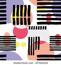 Striped geometric seamless pattern design. Hand drawn black stripes. Vector Illustration