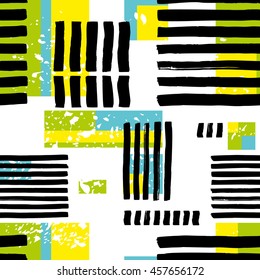 Striped geometric seamless pattern design. Hand drawn black stripes. Vector Illustration