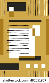 Striped geometric seamless pattern design. Hand drawn black stripes on colorful rectangles.