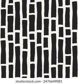 Striped Geometric seamless pattern in hand drawn style. Contemporary abstract background with rough stripes. Monochrome repeat vector illustration