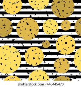 Striped geometric seamless pattern, trendy memphis cards design. 1980s retro background template. Vector eps 10 format.
