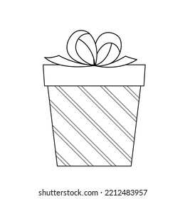 Striped Gift With Bow. Color Me. Black And White Gift. Color Me. Isolated Vector Illustration Eps