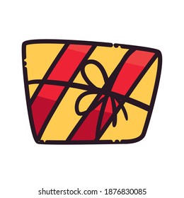 regalo rayado con bowtie diseño de icono de estilo plano, celebración navidad navidad tema Vector ilustración