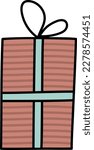 A striped gift box with a turquoise ribbon tied around the top.