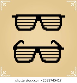 Striped glasses in 8 bit pixel art for game assets and web icons in vector illustrations.