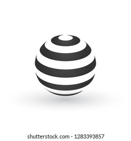 Striped globe logo modern design with shadow isolated on white background. Futuristic style