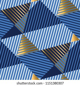 Striped gold and blue luxury seamless pattern for background, wrapping paper, fabric, surface design. Stock vector surface design.
