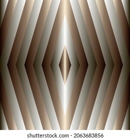 Striped gold and silver 3d seamless pattern. Surface stripes background. Vector geometric repeat backdrop. Luxury modern ornament. Zigzag lines, stripes, rhombus, sgapes. Ornate shiny textured design.