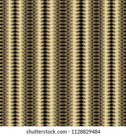 Striped gold textured 3d vector seamless pattern. Grunge abstract embroidered background. Tapestry vertical stripes, lines, borders. Geometric design. Surface texture. Modern embroidery ornament. 