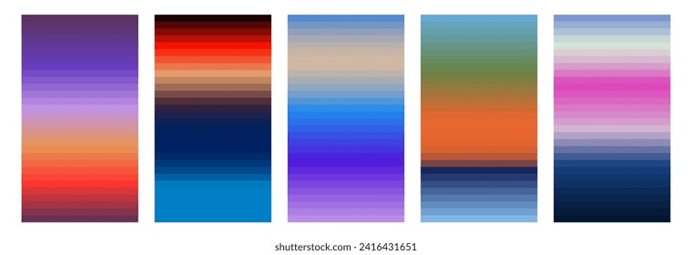 Striped Gradient. Colorful background. Sunset Palettes collection. Spectrum of colors. Bold Gradient for depth dimension of design, Colorful mirage, Sunset in Futuristic and brutalism style, Abstract