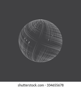 Striped gray ball shape on gray background. Logo design illustration




