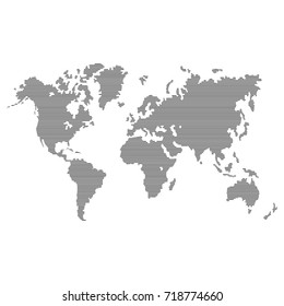 Striped Gray World Map on White Background. Vector