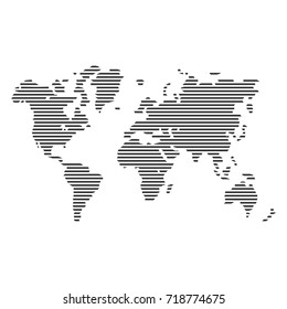 Striped Gray World Map on White Background. Vector