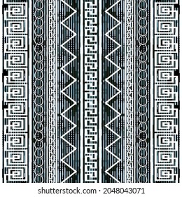 Bordes griegos rayados patrón sin fisuras. Resumen de fondo de líneas punteadas. Repetir el fondo de color de fondo con rayas, líneas de zigzag, cadenas. Clave griega, serpentea ornamentos de frontera. Diseño texturizado moderno.