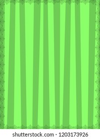 Striped green background with cute vertical stripes framed with spider cobweb. Vector background, Halloween invitation, banner, poster or greeting card template with empty copy space for text.