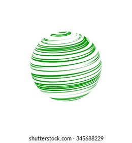 Striped green ball shape on white background. Logo design vector