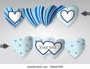 Striped greeting card template in the form of heart . Eps10