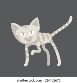 Striped grey kitten. Flat. Cartoon. Caricature.