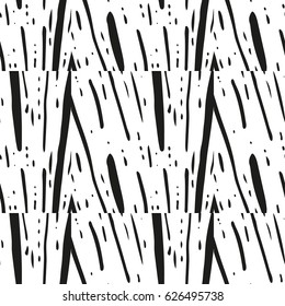 Striped grunge black and white texture. Astract geometric seamless pattern with ink brush. Hand drawn illustration background.