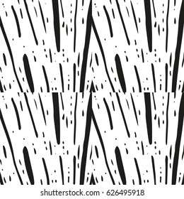 Striped grunge black and white texture. Astract geometric seamless pattern with ink brush. Hand drawn illustration background.