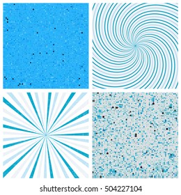 Striped and halftone abstract vector background in blue.