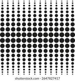 Striped halftone circle. Vector dot pattern. Monochrome abstract shape. Bold horizontal layout.