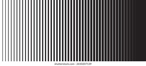 Striped halftone gradation texture. Fading vertical line gradient background. Repeating pattern backdrop. Black halftone parallel lines backdrop for overlay, print, cover, graphic design. modern