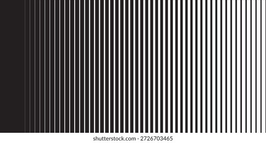 Striped halftone gradation texture. Fading vertical line gradient background. Repeating pattern backdrop. Black halftone parallel lines backdrop for overlay, print, cover, graphic design. art
