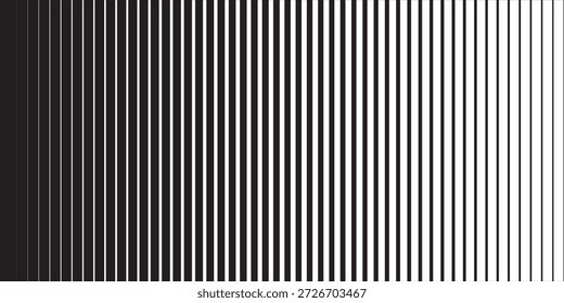 Striped halftone gradation texture. Fading vertical line gradient background. Repeating pattern backdrop. Black halftone parallel lines backdrop for overlay, print, cover, graphic design. art