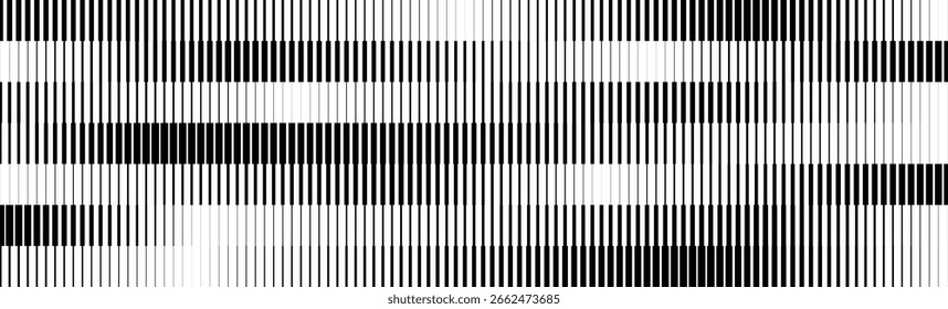 Striped halftone gradient texture. Fading line gradation background. Repeating strip pattern backdrop. Black and white parallel straight stripe wallpaper. Doppler effect concept overlay. Vector