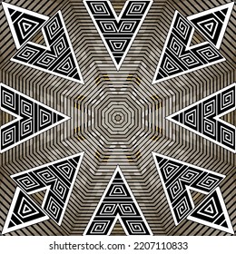 Striped halftone textured seamless pattern. Zigzag ornamental geometric ethnic background. Tribal repeat greek backdrop. Modern half tone ornaments with stripes, lines, zig zag, geometrical shapes.
