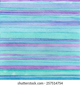 Gestreifter, handgezeichneter Aquarellhintergrund. Vektorversion. Blaue Farben. Handgezeichnete Technik. Aquarellzusammensetzung für Scrapbook Elemente oder Druck.