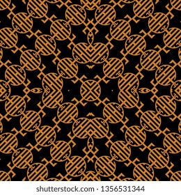 Striped hand painted seamless pattern with ethnic and tribal motifs golden