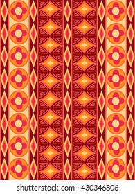 Striped hand painted seamless pattern with ethnic and tribal motifs, zigzag lines in multiple bright colors for textile