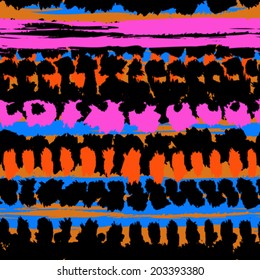 Striped hand painted vector seamless pattern with ethnic and tribal motifs in multiple bright colors for summer fall fashion