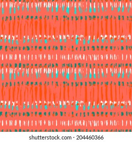 Striped hand painted vector seamless pattern with ethnic and tribal motifs in multiple bright colors for summer fall fashion