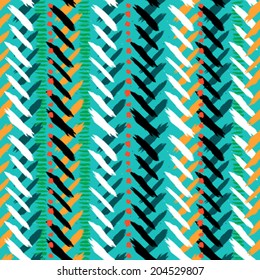 Striped hand painted vector seamless pattern with ethnic and tribal motifs, zigzag lines in multiple bright colors for summer fall fashion