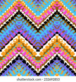 Vector pintado a mano a rayas con motivos étnicos y tribales, líneas de zigzag, pinceladas y manchas de pintura en múltiples colores brillantes para el otoño de moda