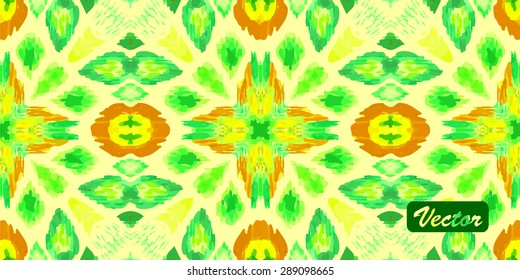 Striped hand painted vector seamless pattern with ethnic and tribal motifs, zigzag lines, brushstrokes and splatters of paint in multiple bright colors. Vector illustration. 