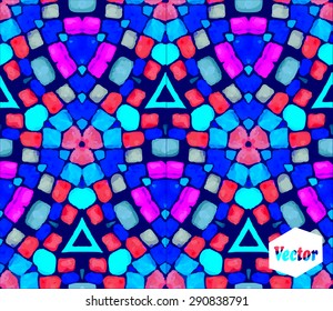Striped hand painted vector seamless pattern with ethnic and tribal motifs, zigzag lines, brushstrokes and splatters of paint in multiple bright colors. Vector illustration