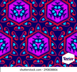 Striped hand painted vector seamless pattern with ethnic and tribal motifs, zigzag lines, brushstrokes and splatters of paint in multiple bright colors. Vector illustration