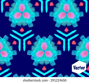 Striped hand painted vector seamless pattern with ethnic and tribal motifs, zigzag lines, brushstrokes and splatters of paint in multiple bright colors. Vector illustration