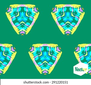 Striped hand painted vector seamless pattern with ethnic and tribal motifs, zigzag lines, brushstrokes and splatters of paint in multiple bright colors. Vector illustration