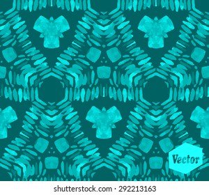 Striped hand painted vector seamless pattern with ethnic and tribal motifs, zigzag lines, brushstrokes and splatters of paint in multiple bright colors. Vector illustration