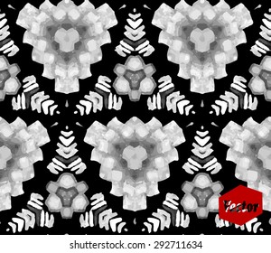 Striped hand painted vector seamless pattern with ethnic and tribal motifs, zigzag lines, brushstrokes and splatters of paint in multiple bright colors. Vector illustration