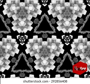 Striped hand painted vector seamless pattern with ethnic and tribal motifs, zigzag lines, brushstrokes and splatters of paint in multiple bright colors. Vector illustration
